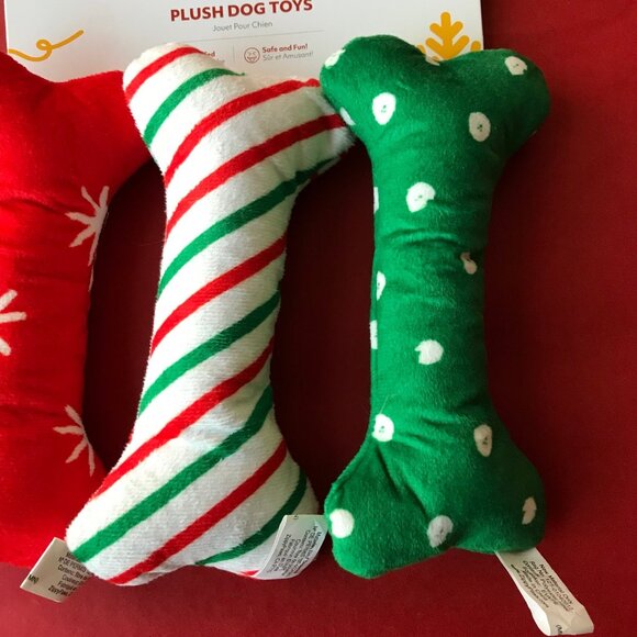 Zippy Paws 3-Pack Holiday FESTIVE BONES Squeaky Plush Dog Toy 7 in New - Picture 3 of 4